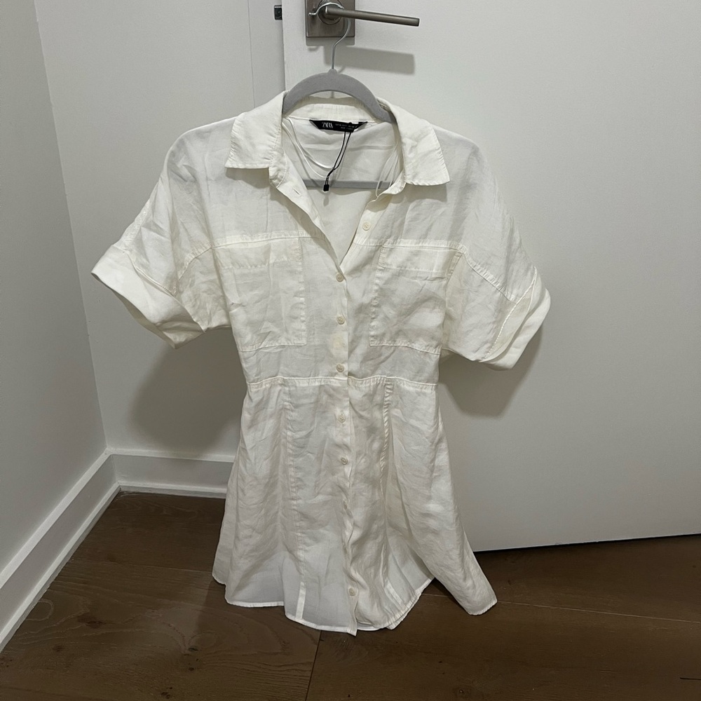 Zara White Button-Up Dress